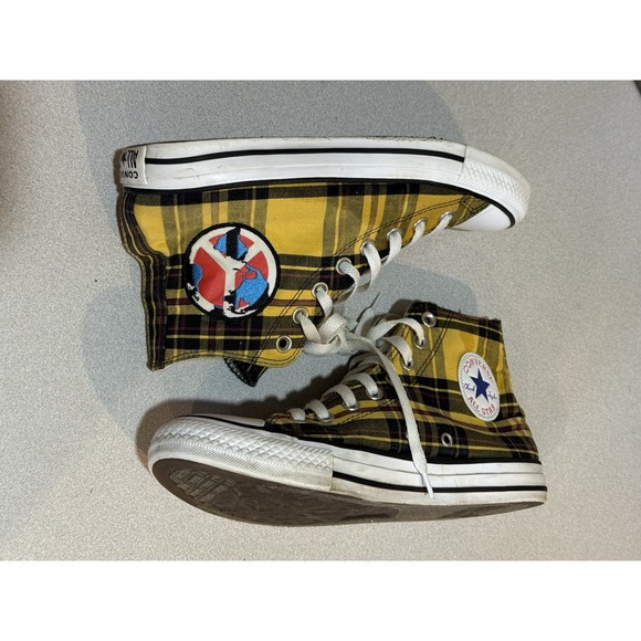 Converse Unisex CTAS Plaid Yellow Black World Peace Sneakers 167412F Sz M7/W9 - Picture 1 of 9